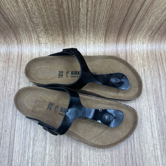 Birkenstock Gizeh Patent Black Birko Flor Patent Women EU 39 Size 8 New Reg Fit - Picture 2 of 9